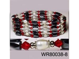 36inch Red Glass, Freshwater Pearl Magnetic Wrap Bracelet Necklace All in One Set